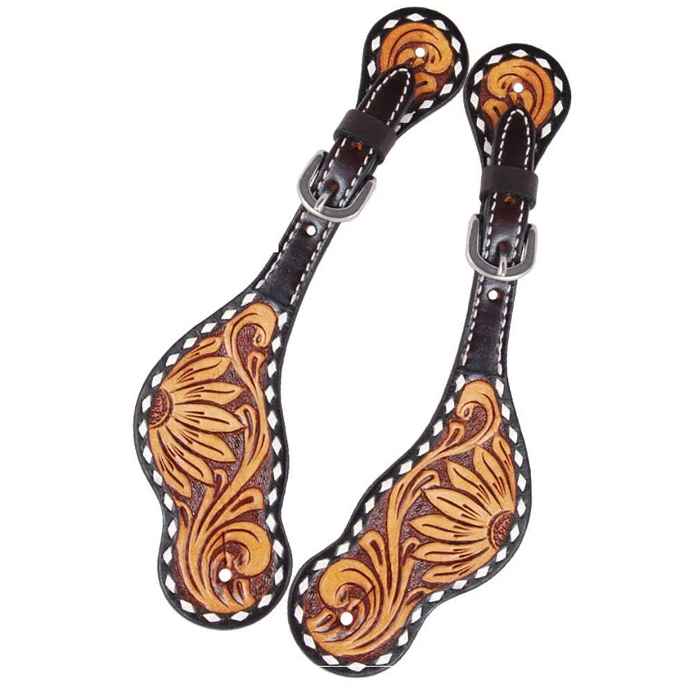 Rafter T Ranch Company Tooled Sunflower Ladies Spur Straps 1 Rafter T Ranch Company Tooled Sunflower Ladies Spur Straps