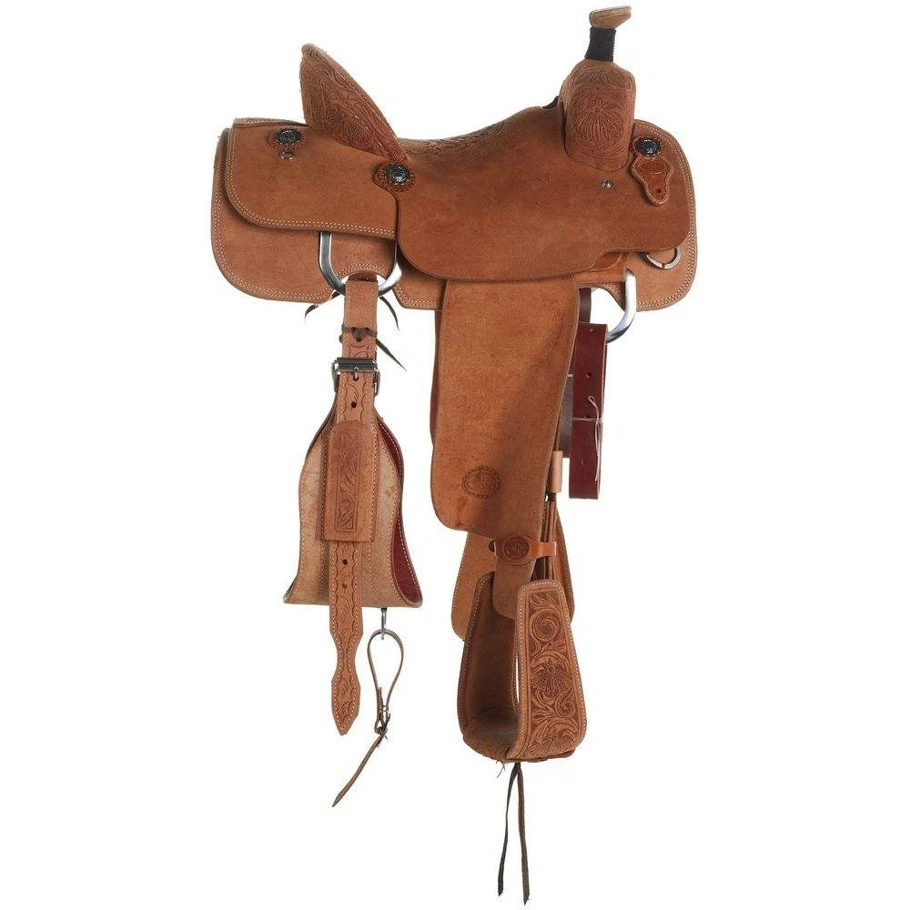 Nrs Competitors Natural 1/4 Breed Roughout Poinsettia Team Roping Saddle 2 Nrs Competitors Natural 1/4 Breed Roughout Poinsettia Team Roping Saddle - Image 2