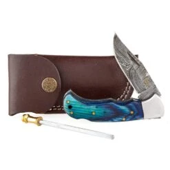 Rill Simple Tools Azul Silver Damascus Knife W/Sheath 049