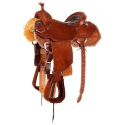 Nrs Competitors NRS Competitor Series Chestnut Rough Out Team Roper Saddle With Inlaid Red Bullhide Seat