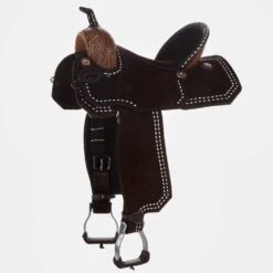 Tomahawk Chocolate Roughout 14 1/2 Inch Barrel Saddle With Tooling And White Buckstitch