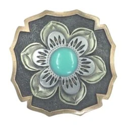NRS Antique Silver Turquoise Flower 1 1/2 Inch Concho