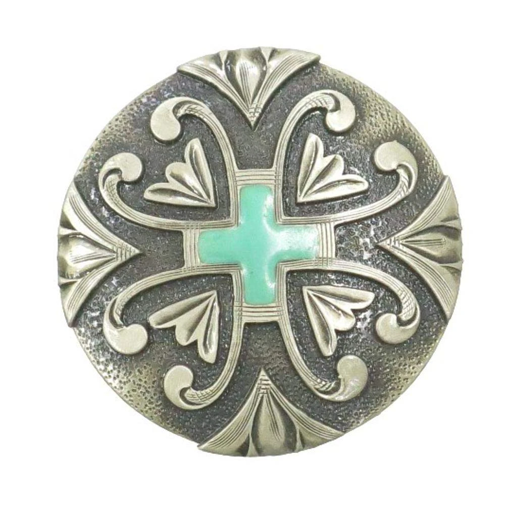 NRS Antique Silver Turquoise Cross 1 1/2 Inch Concho 1 NRS Antique Silver Turquoise Cross 1 1/2 Inch Concho