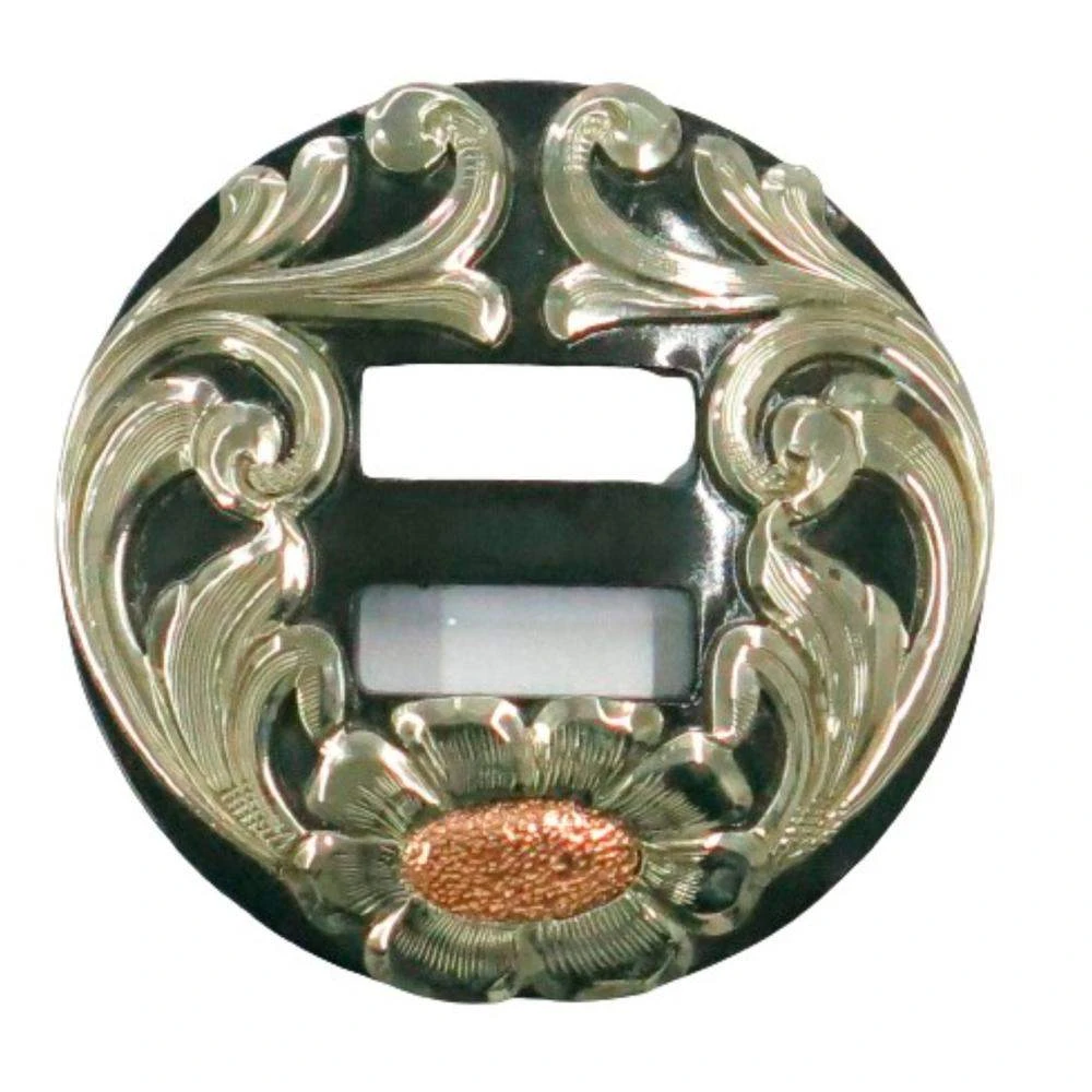 NRS Antique Iron Silver Floral 1 1/2 Inch Slotted Concho 1 NRS Antique Iron Silver Floral 1 1/2 Inch Slotted Concho