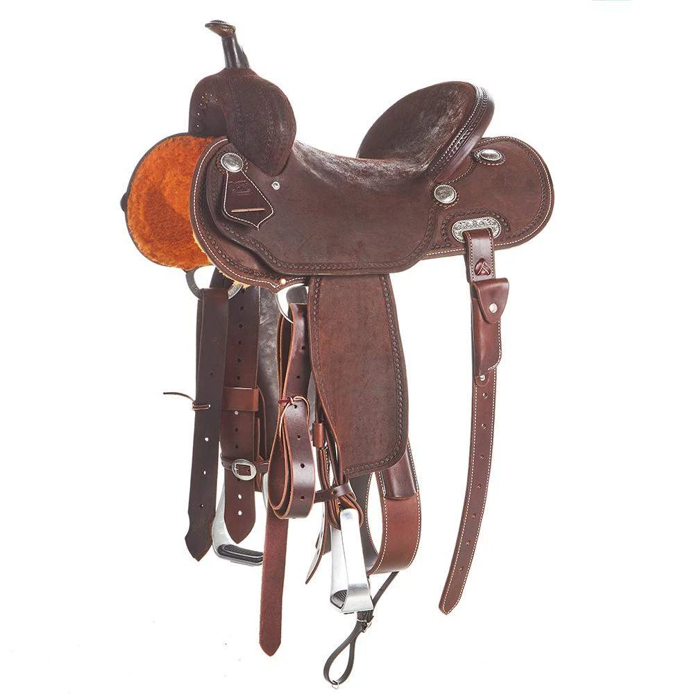 Burns Saddlery 14 Inch 20FD Chocolate Roughout Barrel Saddle 1 Burns Saddlery 14 Inch 20FD Chocolate Roughout Barrel Saddle