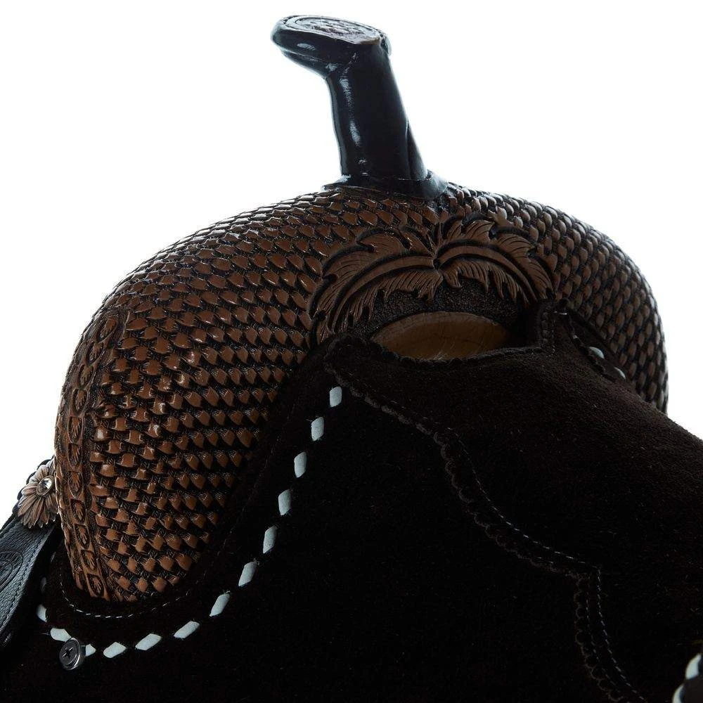 Tomahawk Chocolate Roughout 14 1/2 Inch Barrel Saddle With Tooling And White Buckstitch 3 Tomahawk Chocolate Roughout 14 1/2 Inch Barrel Saddle With Tooling And White Buckstitch - Image 3